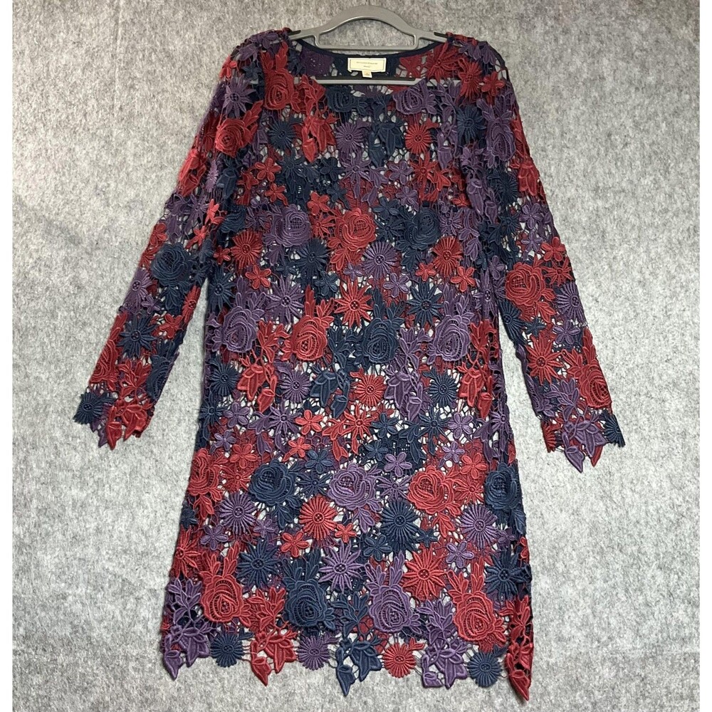 Moulinette Soeurs Dress Womens 4 Multicolor Knee Length Shift Lace Floral Sheer
